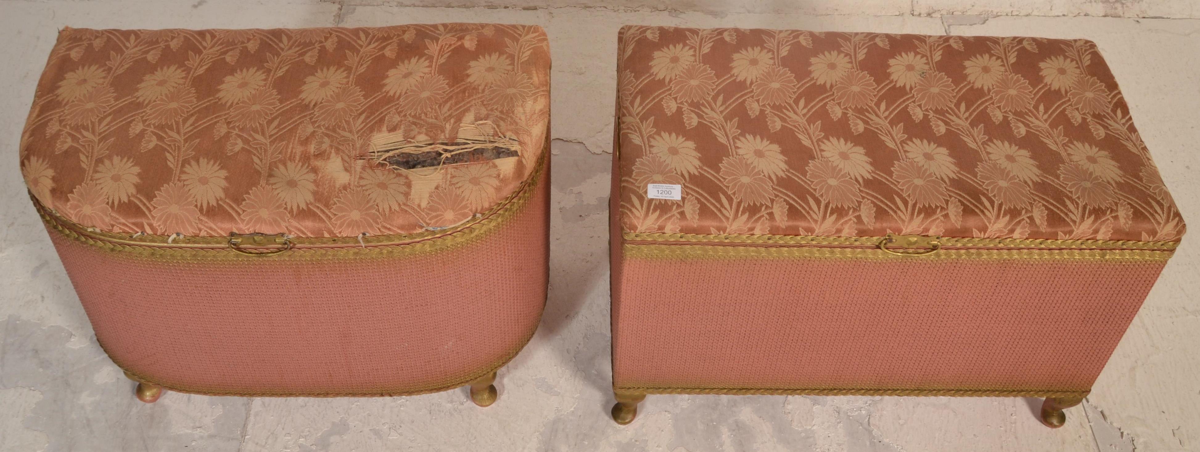 A mid century retro pair of Lloyd Loom ' Lusty ' ottoman blanket boxes of half moon form and - Image 3 of 12