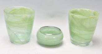 A matching pair of retro 20th Century studio art glass vases in the manner of Monart. Together