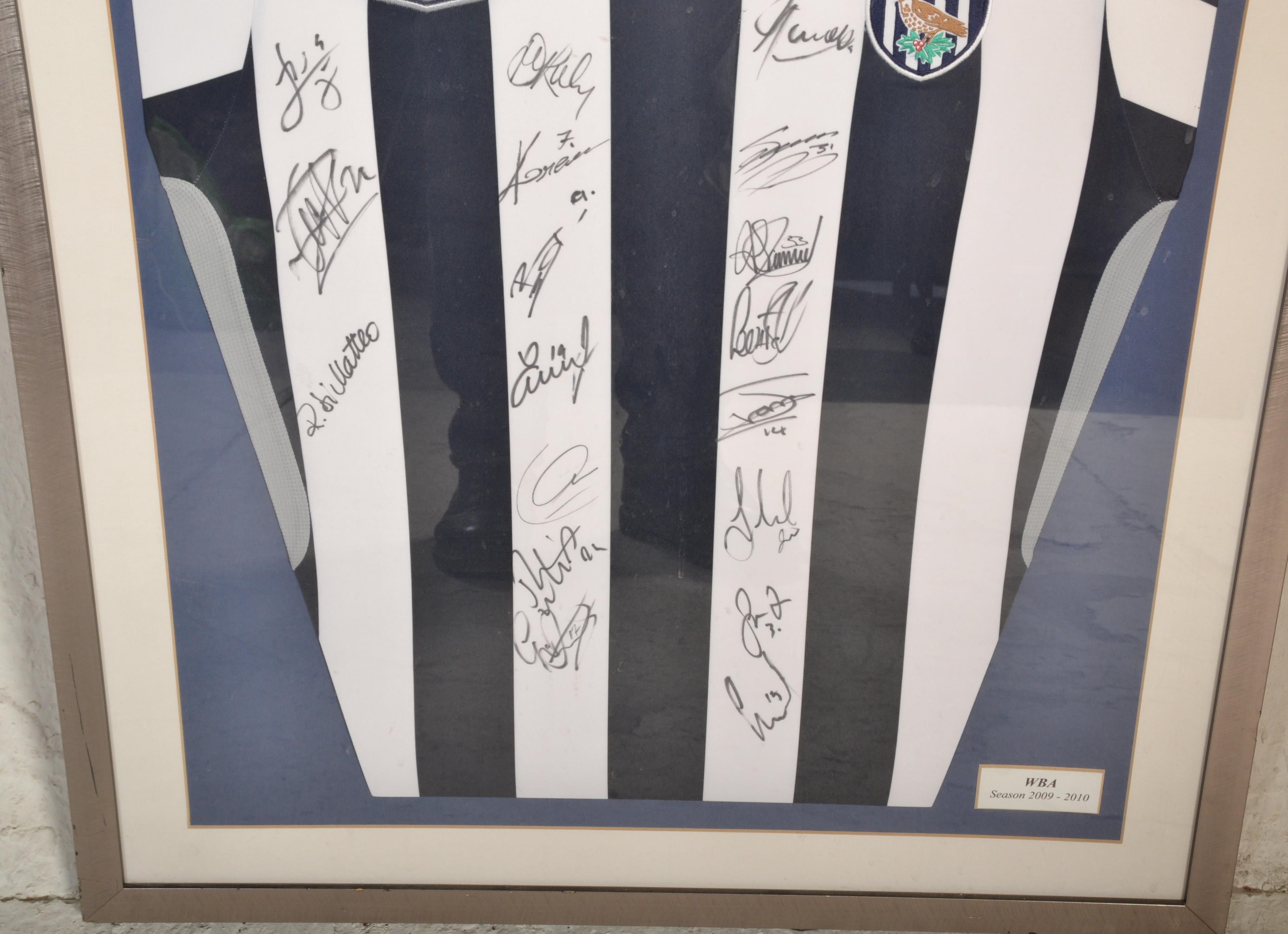 A framed and glazed West Bromwich Albion signed football shirt, The shirt with multiple autographs - Image 3 of 5