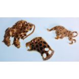 A group of three vintage fashion brooches in the form of leopards to include one in the form of
