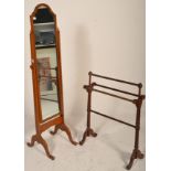 A vintage 20th Century Victorian style cheval mirror together with a Victorian mahogany towel rail