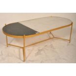 A mid century retro Italian strapwork metal and marble coffee / occasional table having two tone