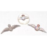 A collection of 2 silver RAF sweetheart brooches to include enamel set, silver set and faux mother