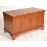 A good quality yew wood Regency revival blanket box chest being raised on bracket feet with