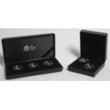 A cased Royal Mint 2014 Changing Face of Britain Silver proof Britannia three coin set containing