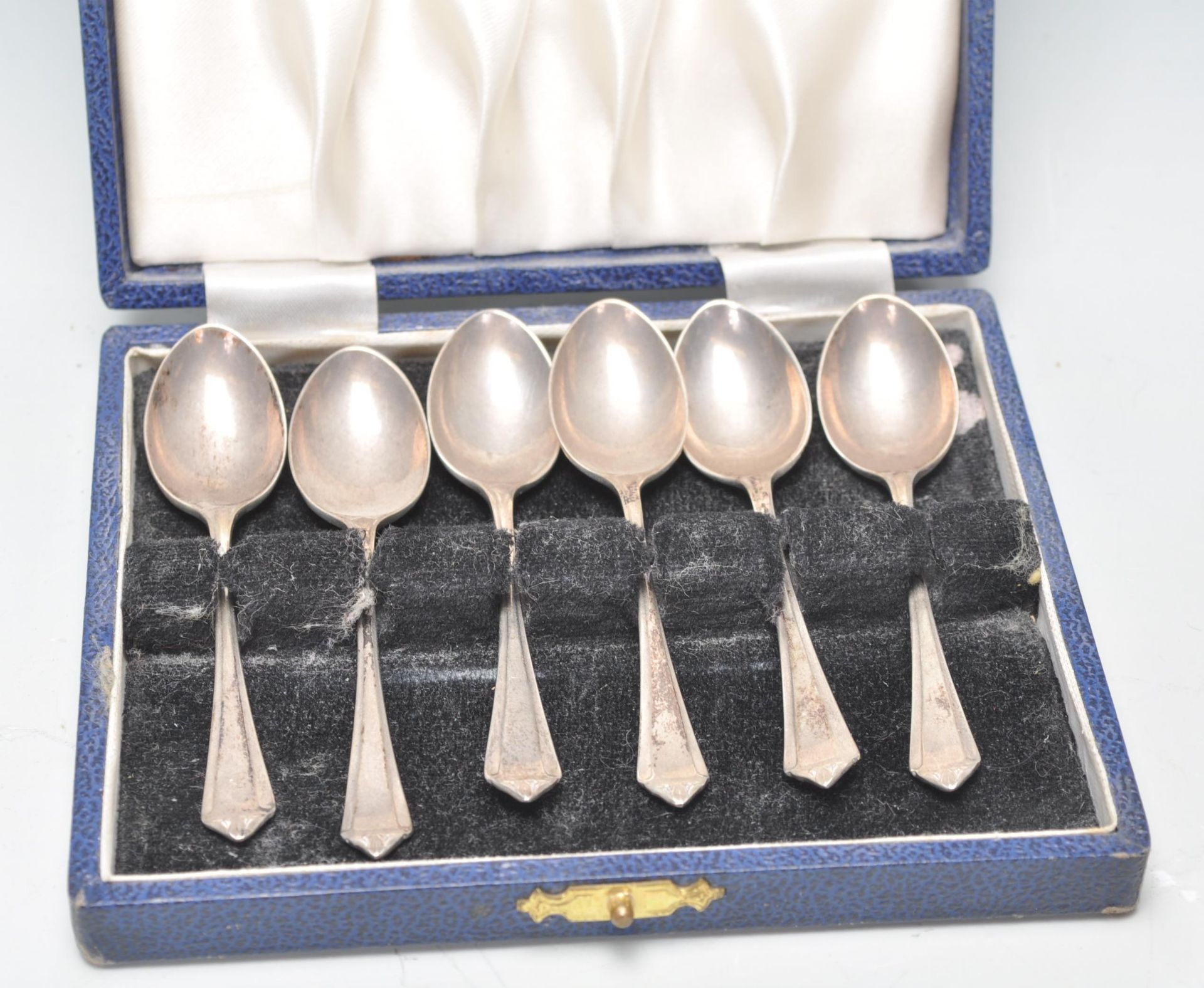 Two cased sets of silver hallmarked coffee spoons to include a set of six Mappin & Webb rat tail - Image 2 of 8