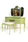 A good quality painted Louis 15th French shabby chic style dressing table and stool. Raised on