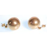 A pair of retro mid century 9ct gold ladies drop earrings of ball / sphere form set to posts and