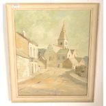 A J Daubeny - A mid 20th Century retro 1960's oil on board painting depicting French street scene in