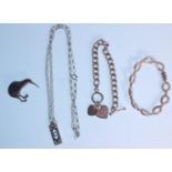 A collection of ladies silver jewellery to include a spacer bracelet with oval links set with
