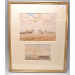 Military interest - a WWII Second World War pair of watercolour paintings depicting WWII Spitfires