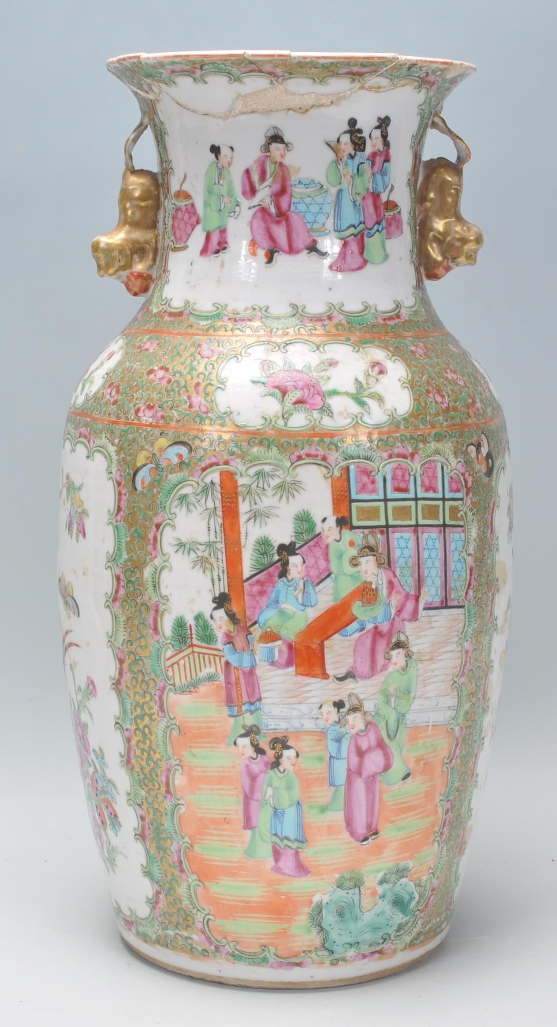 A 19th Century Chinese Cantonese famille rose vase with handpainted scenes of people, birds and - Image 2 of 10