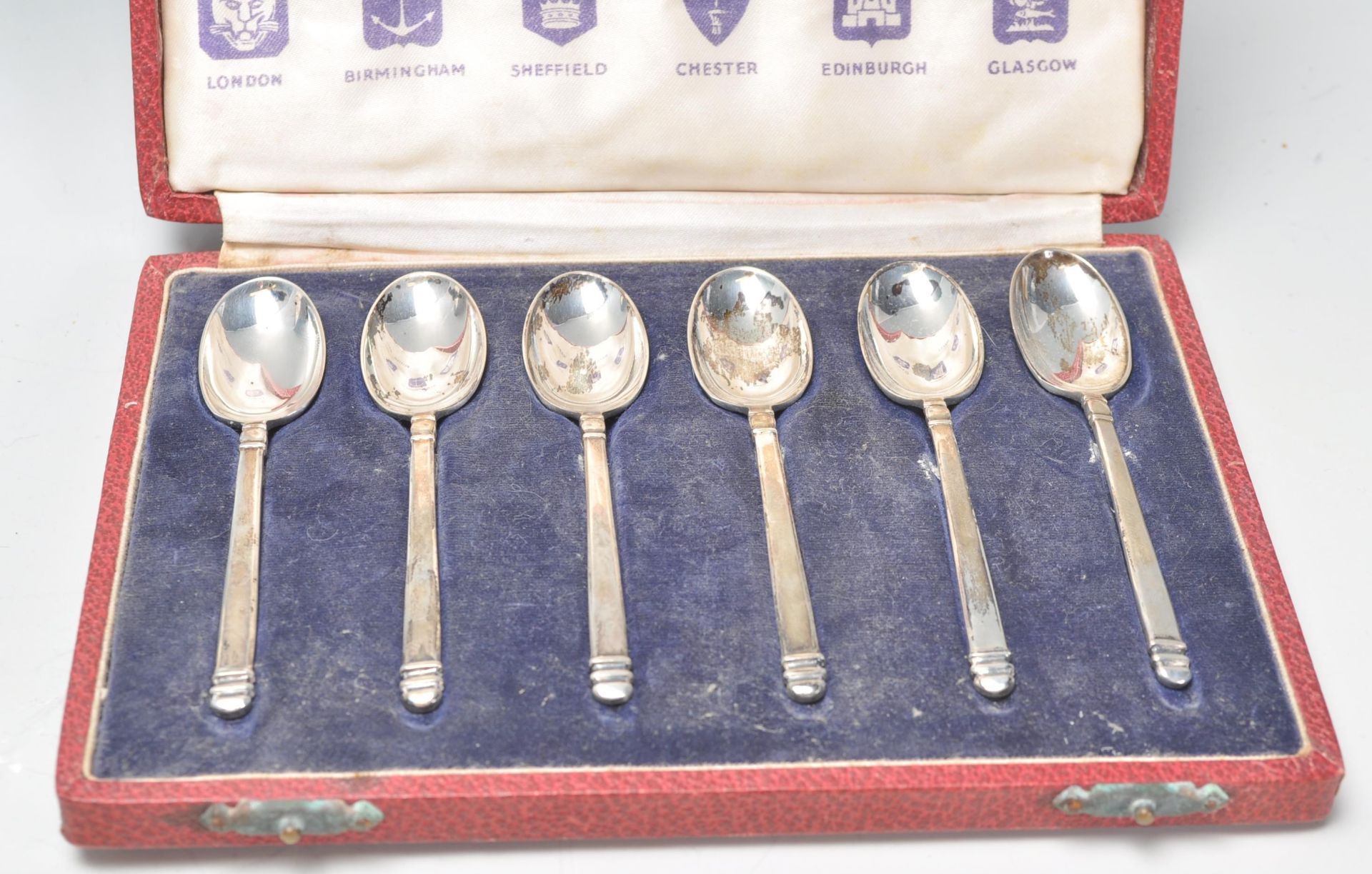 Two cased sets of silver hallmarked coffee spoons to include a set of six Mappin & Webb rat tail - Image 3 of 8