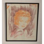 Ray Gambin - A vintage 20th Century framed and glazed pastel drawing / painting study of Marilyn