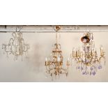 A collection of 20th century chandeliers to include a cut glass 6 branch example with facet cut
