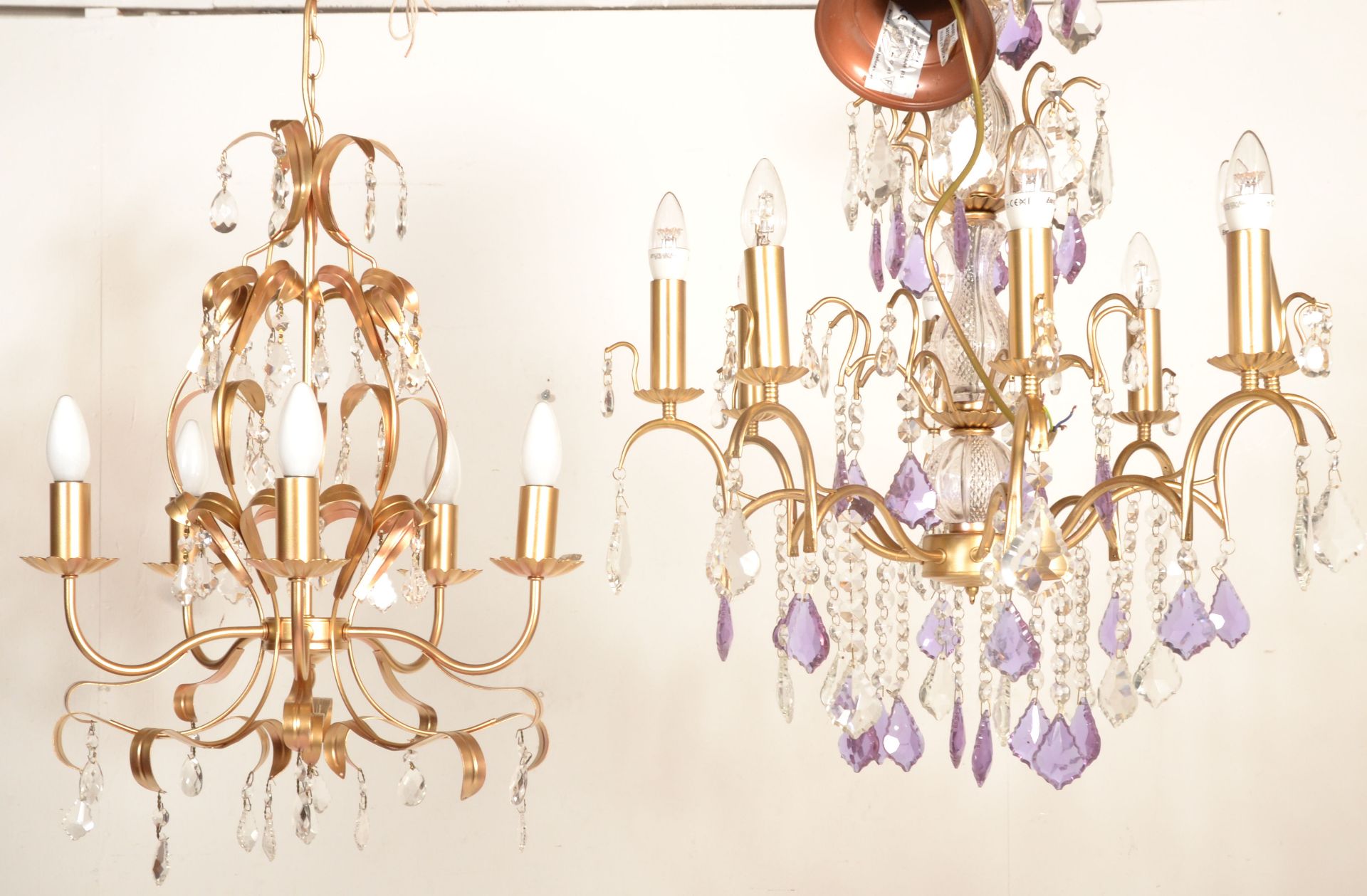 A collection of 20th century chandeliers to include a cut glass 6 branch example with facet cut - Bild 7 aus 7