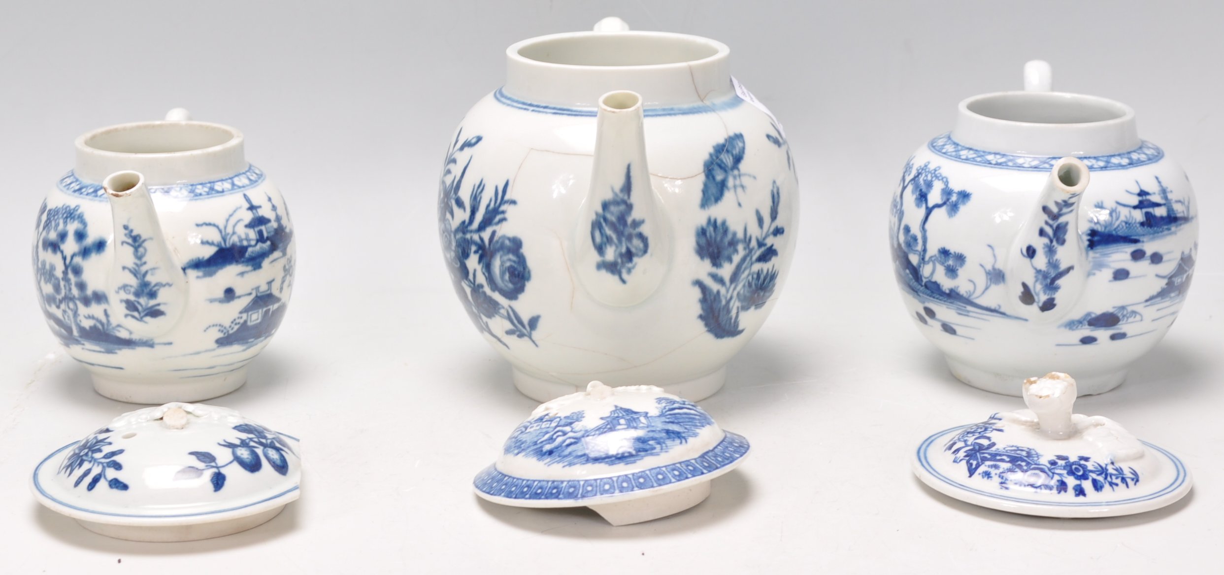 A group of three 19th Century blue and white old Worcester miniature tea pots of small - Image 3 of 10