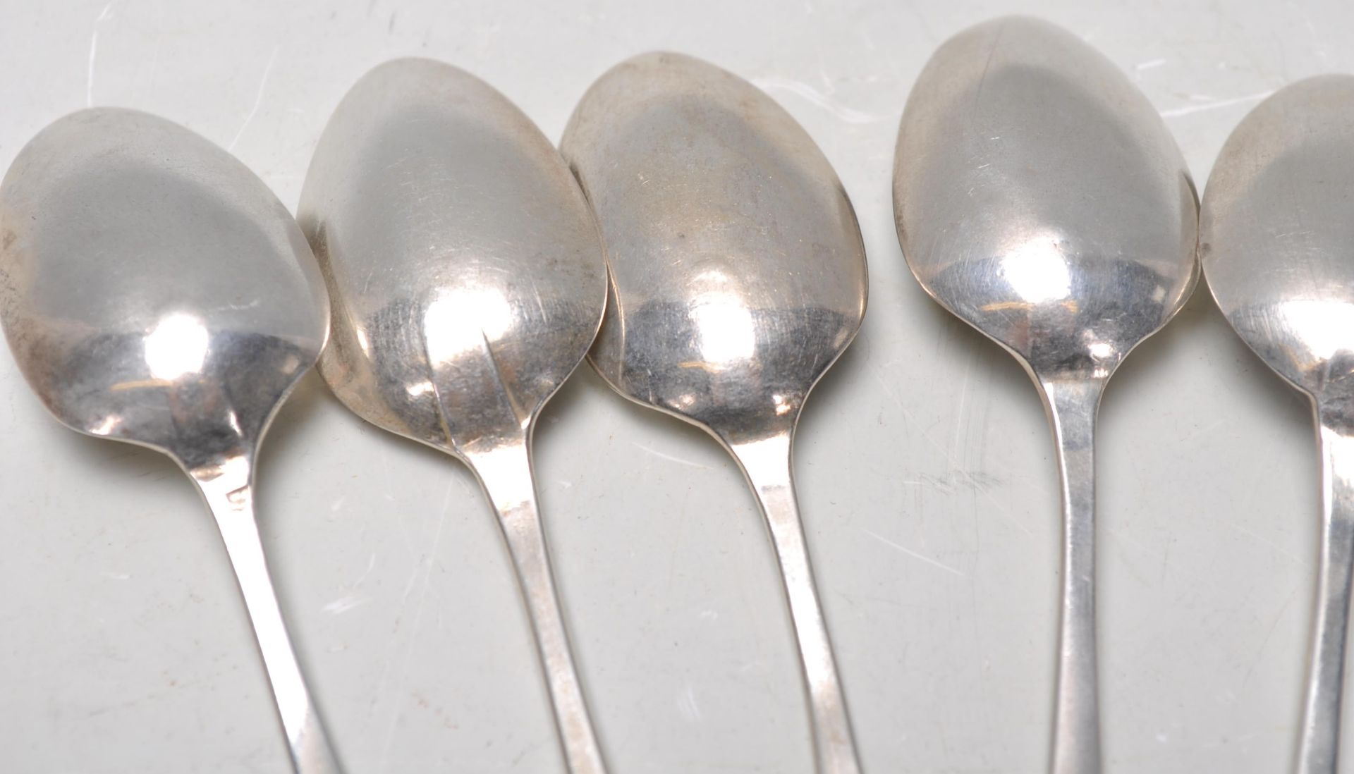 A good set of seven late 18th Century Georgian silver hallmarked tea spoons, with each one bearing a - Image 9 of 10