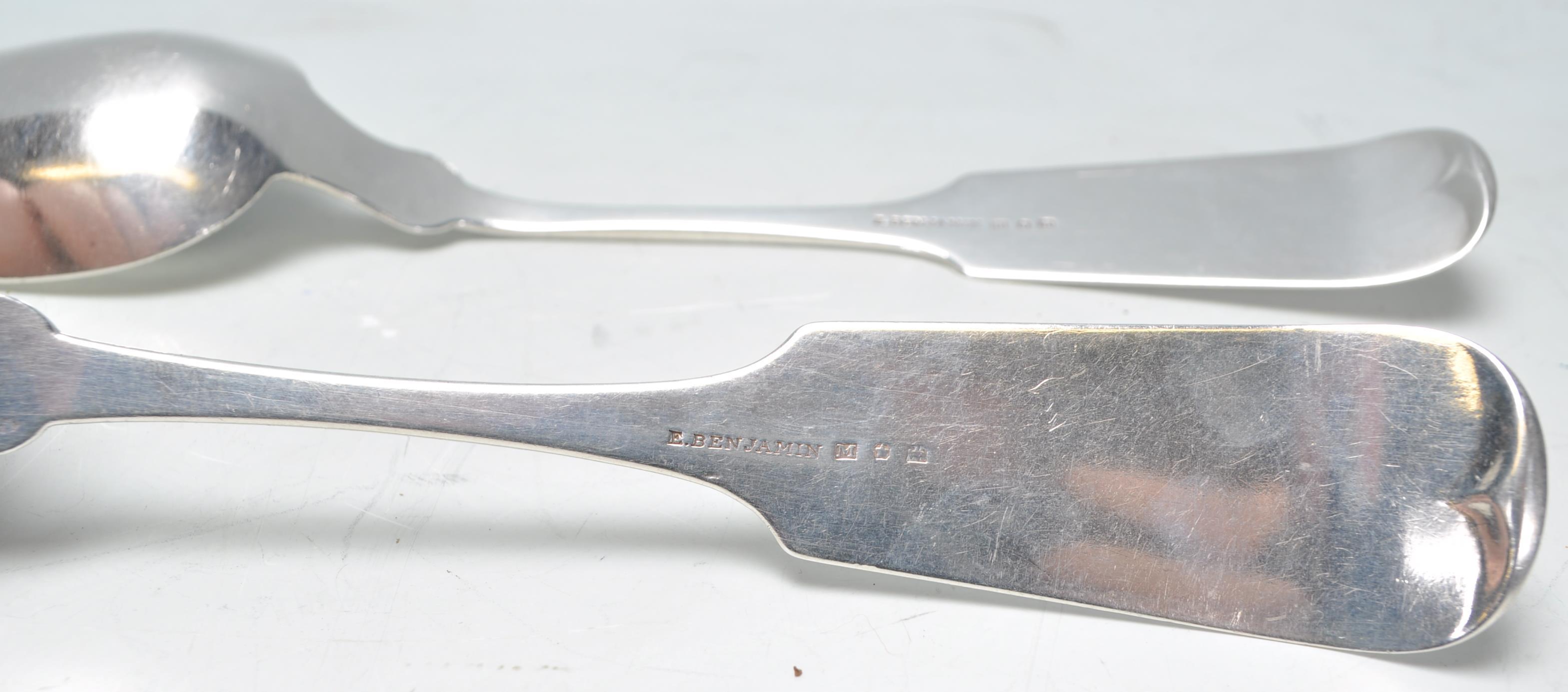A pair of large American Barzillia Benjamin ( 1800 -  1850) silver Table spoons in the fiddle - Image 4 of 5
