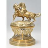 A stunning early 20th Century large bronze table / desk inkwell having horse figures atop the cover.