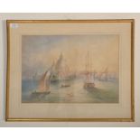 A good late 19th / early 20th Century Venetian watercolour painting depicting ships / boats and