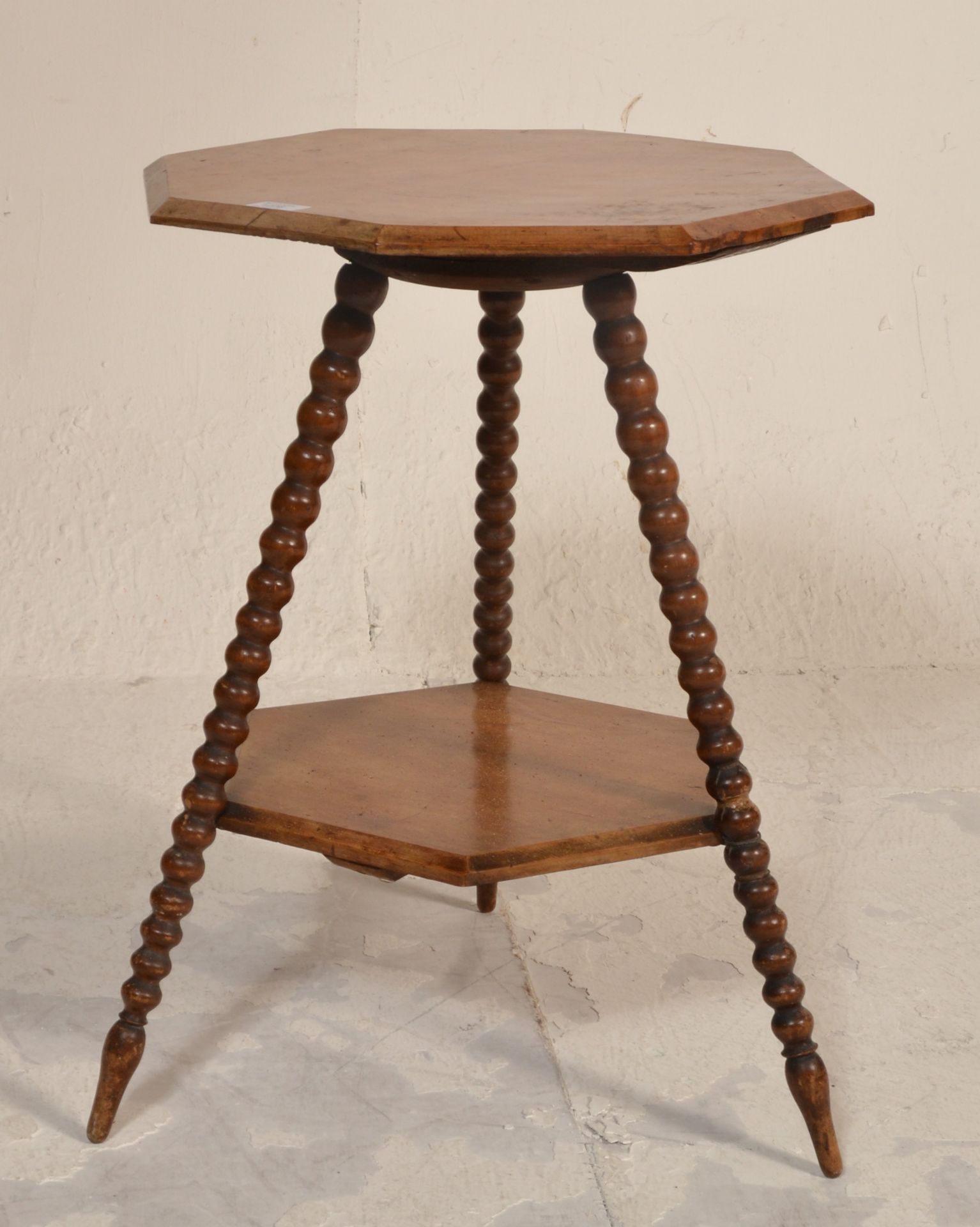 A Victorian 19th century walnut lamp table being raised on bobbin turned legs in the manner of - Image 2 of 4