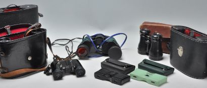A mixed collection of binoculars to include a pair of Chinon 10X50, Imop Sport 8X30, Russian