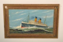 An early 20th Century oil on board painting of the HMT Royal Edward passenger steamship at sea.