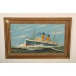 An early 20th Century oil on board painting of the HMT Royal Edward passenger steamship at sea.