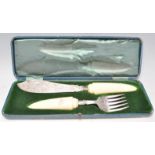 A 19th century George III silver hallmarked cased carving set. Dated for London 1814 with large