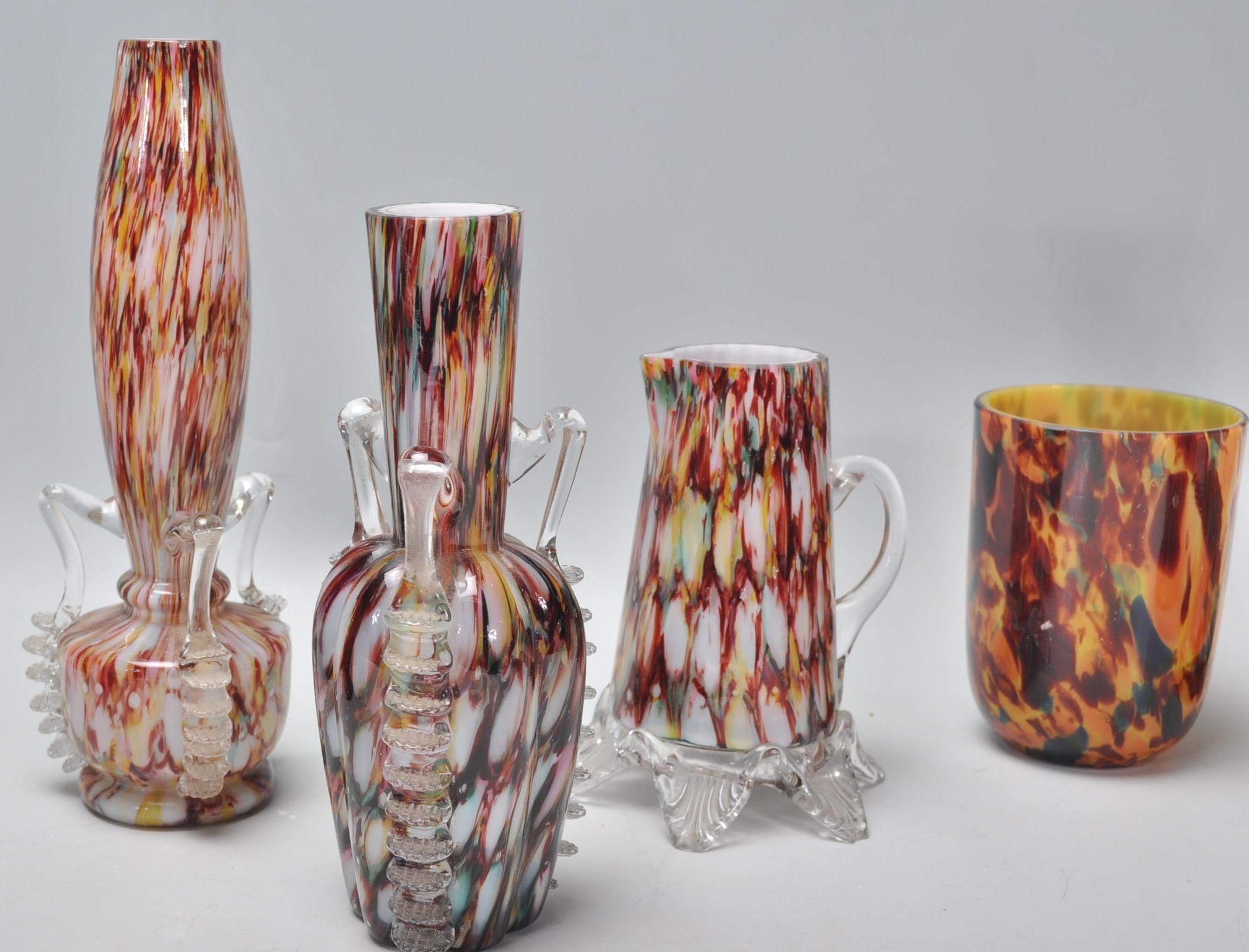 A collection of Murano 'end of day' studio art glass to include speckled vases and jugs with - Image 7 of 9