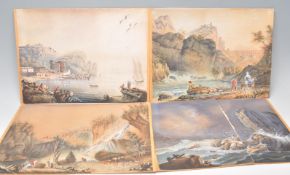 A good group of four 19th Century Victorian watercolour paintings depicting coastal scenes of the