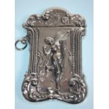 A stamped 925 silver vesta case having a repousse decoration fairy with scrolled borders. Measures