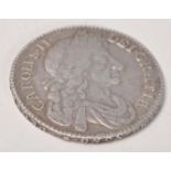 CHARLES II, SILVER HALF CROWN, 1677, laureate and draped bust, reverse crowned cruciform shields