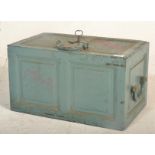 A good 19th Century cast iron and painted strong box of rectangular form in the original blue