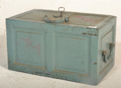 A good 19th Century cast iron and painted strong box of rectangular form in the original blue