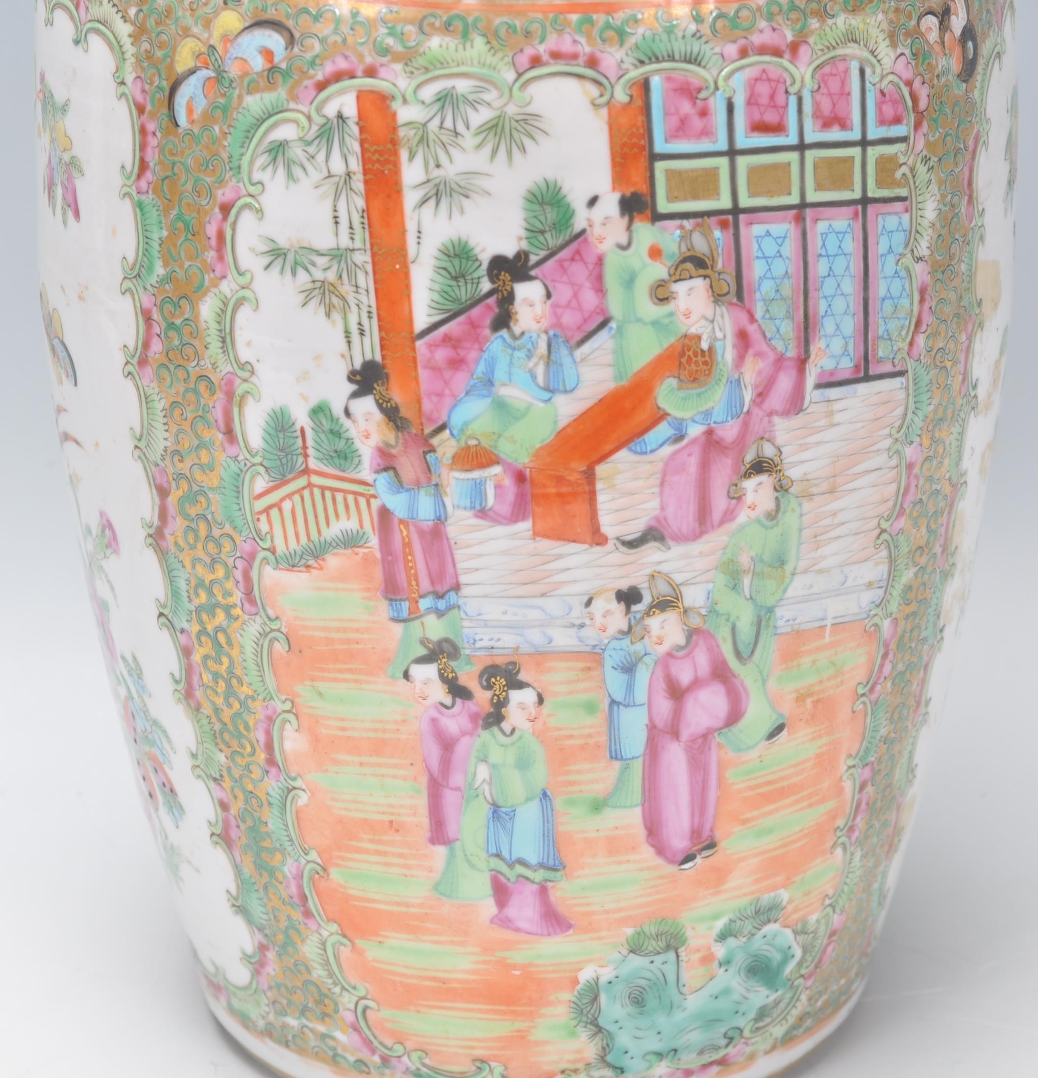 A 19th Century Chinese Cantonese famille rose vase with handpainted scenes of people, birds and - Image 4 of 10