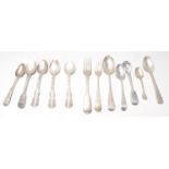 A mixed group of silver flatware dating from the 19th Century to include a matching Hanoverian spoon