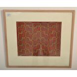 A 20th Century Panamanian mola cloth having a hand stitched applique stylised geometric design