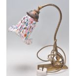A good vintage 20th Century brass swan neck table / desk lamp light having a multi coloured
