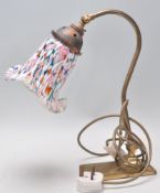 A good vintage 20th Century brass swan neck table / desk lamp light having a multi coloured