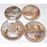 A group of four Pratt ware ceramic lids to include 'The Enthusiast' depicting a fisherman, a cat and