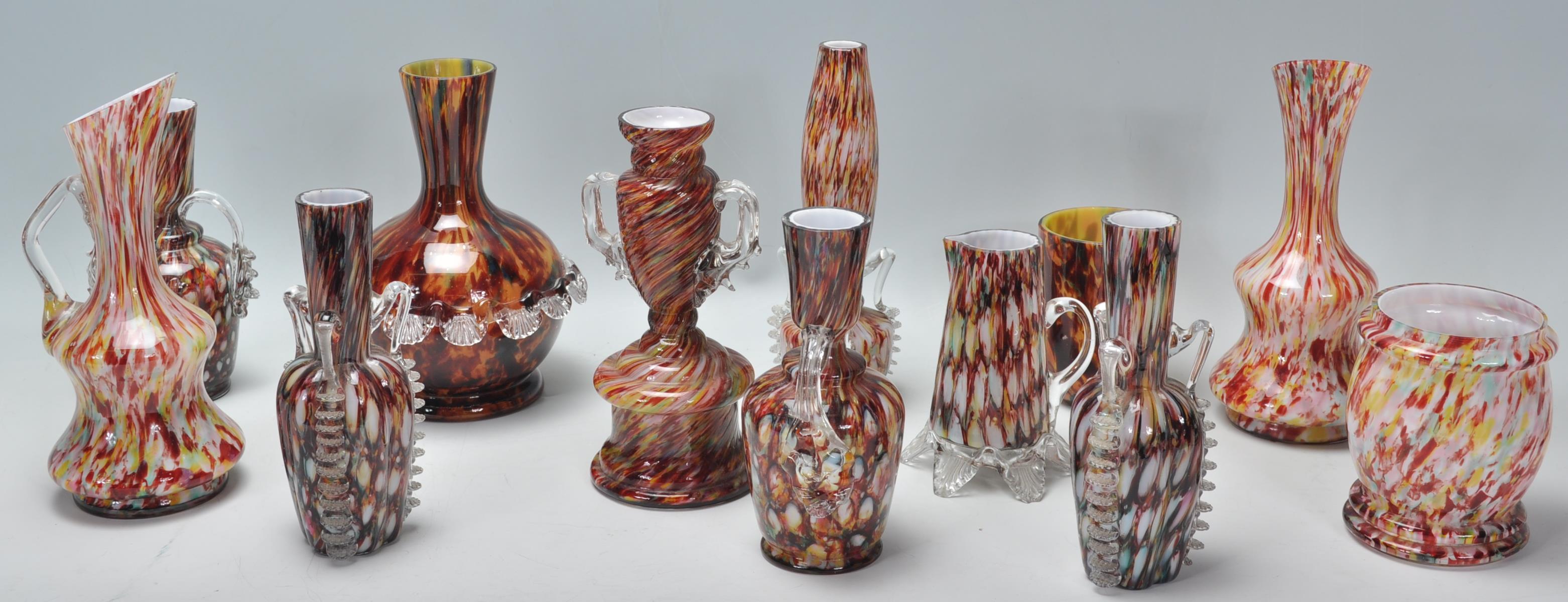 A collection of Murano 'end of day' studio art glass to include speckled vases and jugs with - Image 3 of 9