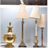 A large brass Chinese amphora table lamp with ring handles together with  neo classical large