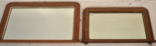 Two late 19th Century Victorian walnut and mahogany overmantle mirrors of rectangular form having