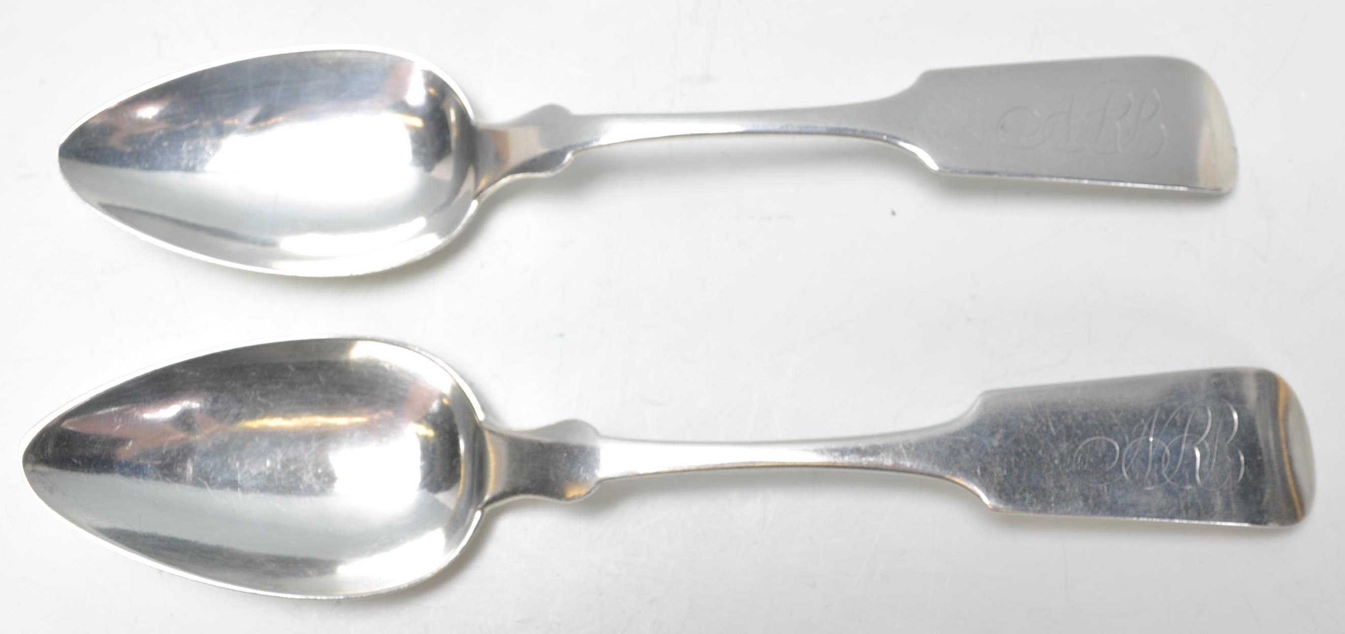 A pair of large American Barzillia Benjamin ( 1800 -  1850) silver Table spoons in the fiddle - Image 2 of 5