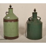 2 early 20th century Industrial metal factory cans - oil cans in green colourway having been