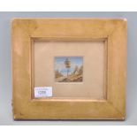 A 19th Century oil painting on ivory depicting a continental landscape scene with a single tree,