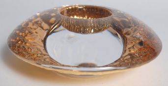 A vintage retro 20th Century boxed Orrefors candle holder of squat form with under gilt