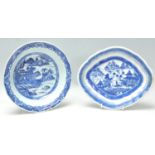 Two 19th Century Chinese blue and white dishes to include a bowl of round form, the base being
